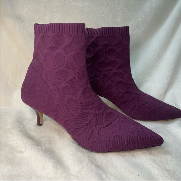 COACH Jade Logo Monogram Blackβ Knit Sock Ankle Booties Sz US 7.5 B 221 - Picture 7 of 13